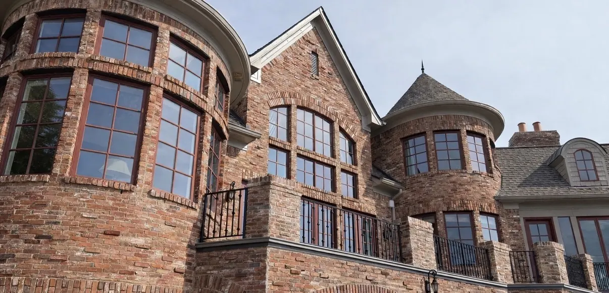 Brick estate with many clean windows after Lucent window cleaning